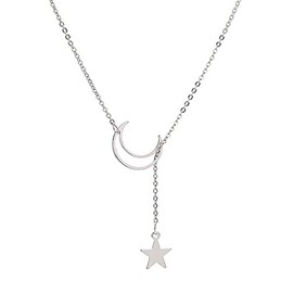 Moon and Star Necklace for Women Girls Silver Haif Moon Star Pendant Choker Necklaces for Women