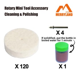 Merryland Flet Polishing Wheel for Dremel 125pcs, Polishing Pad Buffing Wheel 25mm 120pcs Polishing Compound Paste 1pcs and Mandrel 4pcs, Rotary Tool Accessory Set Electric Power Tool DIY, RMTA125C1