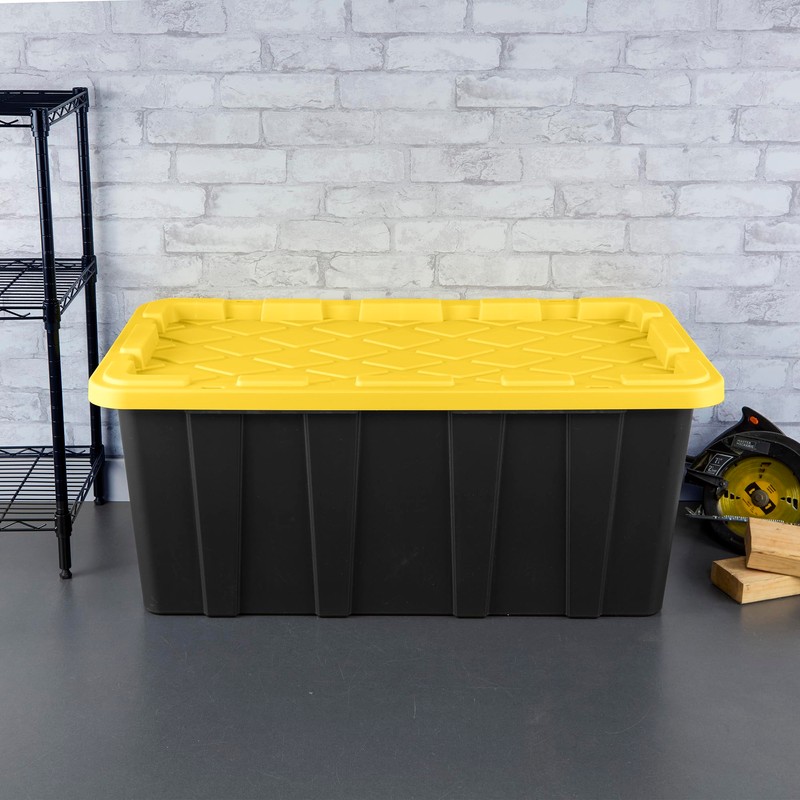 Sterilite 4-Pack Industrial Tote, Plastic Storage Container Bins with Lids,