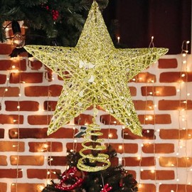 23CM Christmas Tree Topper- Christmas Tree Star for Xmas Decorations- 3D Glitter Gold Star Christmas Tree Topper- Star Tree Topper for Christmas Tree, Outdoor Indoor Party