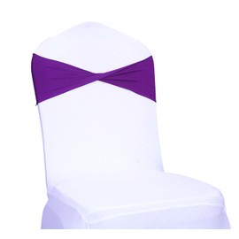MDS Pack of 200 Spandex Chair Sashes Bows Elastic Stretch Dining Chair Bands Ties Without Slider Buckle Universal fits for Wedding Baby Shower Birthday Party Banquet Event Decoration - Purple