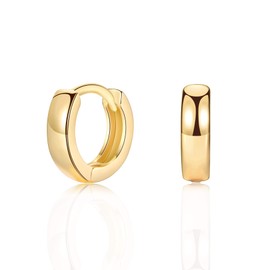 Small Gold Hoop Earrings, 925 Sterling Silver Post Lightweight Sleeper Hoops Earring Gold Earrings for Women Girls Men Gifts Diameter 8mm Thickness 3mm