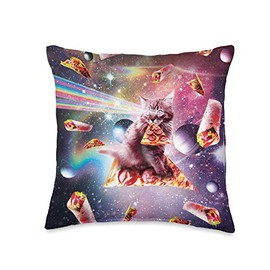 Outer Space Pizza Cat - Rainbow Laser, Taco, Burrito Throw Pillow