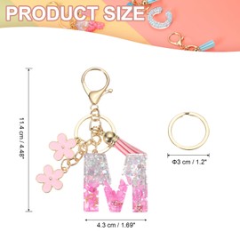 PATIKIL Alphabet Initial Letter Keychain, Resin Cute Keychains with Tassel Flowers Letter M Pendant Charm for Women Key Purse Handbag Bag Accessories, Pink