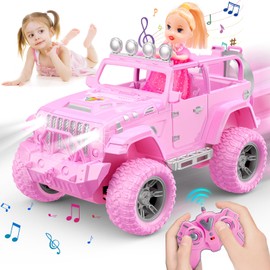 HappyGoLucky Remote Controlled Car Girl with Doll, RC Car Wrangler SUV Toy from 3 4 5 6 7 8 9 10 Years Girls Gifts for Children from 3-10 Years (Pink)
