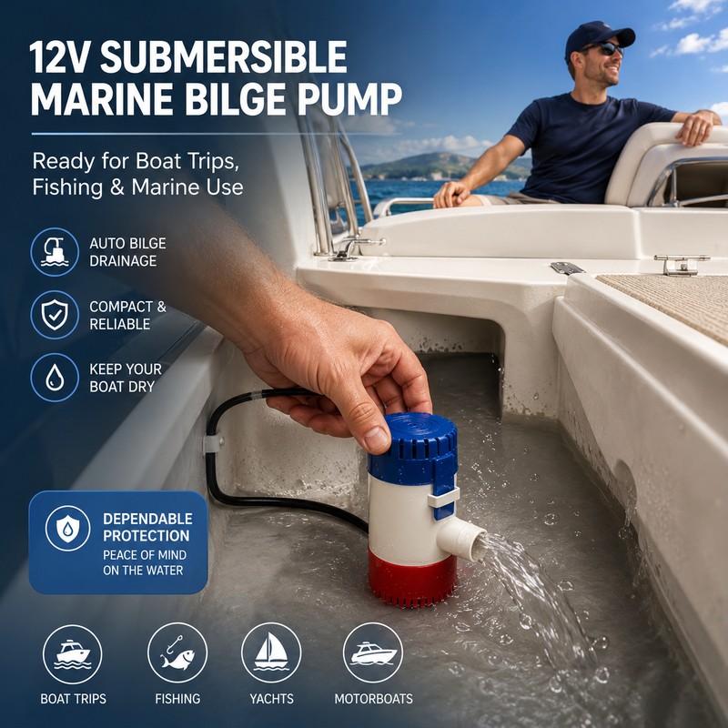 12V Submersible Bilge Pump for Boats – Compact Marine Water