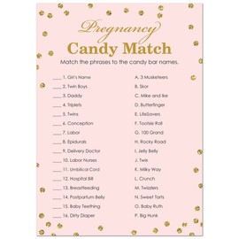 MyExpression.com Sweet Pregnancy Candy Match Baby Shower Game - 24 Count - (Faux Gold Glitter on Pink)