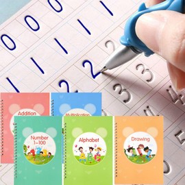 magic Practice Copybook, Reusable Writing Practice Book, for Preschool Kids Age 3-8 ​Calligraphy 7.8in×5.5in(5 Books with Pens)