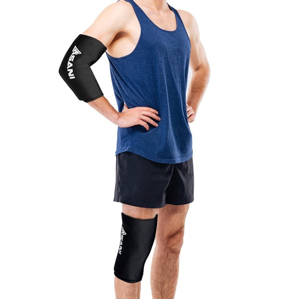 Asani Compression Ice Pack Sleeve (Large) for Hot or Cold Therapy, Reusable Flexible Wrap Sleeve for Elbow, Knee, Calf Injury, Tendonitis, Tennis Elbow, Golf Elbow