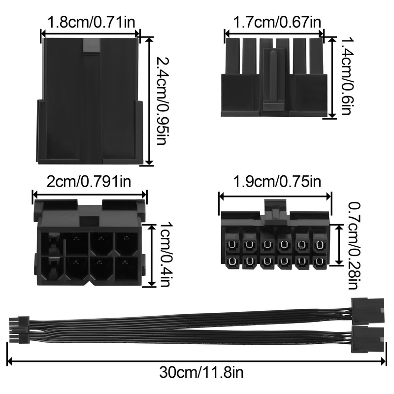 ELFJMZP 2X 8 Pin to 12 Pin Power Cable Compatible