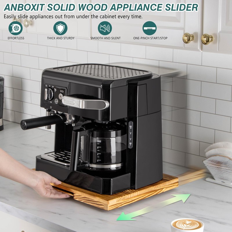 ANBOXIT Appliance Slider, Wooden Sliding Tray for Coffee Maker, Coffee