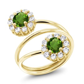 Gem Stone King 1.60 Ct Round Green Chrome Diopside 18K Yellow Gold Plated Silver Ring (Size 7)