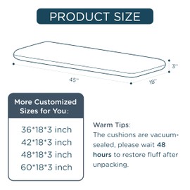 Codi Outdoor Bench Cushion for Patio Furniture 45x18x3 Inch – Linen Texture, Fade Resistant, Waterproof, Removable Cover, Comfortable High-Density Foam for Garden & Porch, Navy Blue