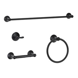Bathroom Hardware Set Black Bath Towel Bar 4-Piece, Elegant Bathroom Accessory kit Inclusions 24 inch Wall Mounted Towel Rack Towel Ring,Hook,Toilet Paper Holder