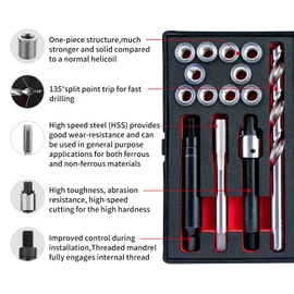 SENNMONN M8X1.0 Thread Repair Kit with Insert HSS Drill, Tap, Counterbore, Installation Driver, Metric, 10PCS Stainless Steel Insert M8X1.0X11.7MM
