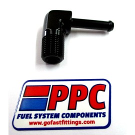 Performance Plumbing Components 1/8" NPT to 3/16" Hose 90 Degree hose barb Show Polished Black Anodized Alum