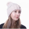 Cable Knit Bobble Pom Beanie Hat Pink Silver Sequins CRAGGI