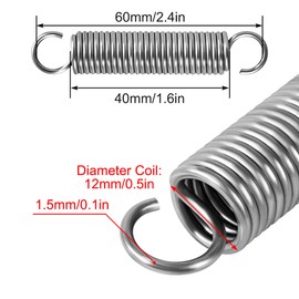 GUNGY Tension Springs with Hooks Stainless Steel Tension Spring 60 mm Outer Diameter 12 mm Wire Diameter 1.5 mm Maximum Tensile Force 6 kg 1.5 x 12 x 60 mm 2 Pieces