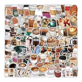 Café Aesthetic Taza Cafetería 50 Calcomanías Stickers Pvc Vs Agua Stickers Variados Sin Repetir Impermeables Removible Diseños Únicos Para Electrónicos, Laptops, Termos, Celulares
