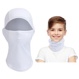 Beehow Kids Balaclava Ski Mask Kids Scarf, Kids Fleece Gaiter Cold Weather Full Face Mask for Boys Girls Black (White)