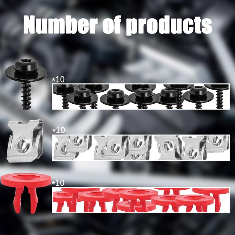JNNJ Pack of 30 Screw Nut Clip Kit, Mudguard Screw