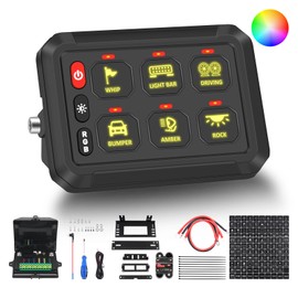 Chelhead 6 Gang Switch Panel RGB Backlight Dimmable Strobe Touch Waterproof Control Panel (Universal) Circuit Control Relay System Box for Car, Truck, SUV, ATV/UTV, Marine Supplies, Yacht and More