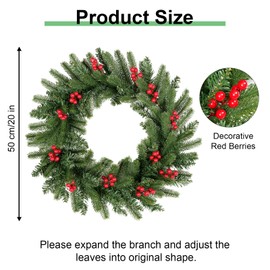 Uten 20 inch Christmas Wreath for Front Door, Winter Wreath Xmas Artificial Decorations with PVC/PE Berries Cones for Indoor Outdoor Garden Gate Home Winter Holiday New Year
