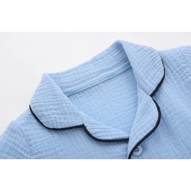 BINIDUCKLING Pijama de verano con botones para niñas y niños de 18 meses a 12 años, Azul, 4 Años