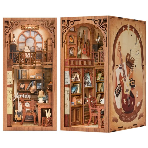CUTEBEE DIY Book Nook Kit Miniature Building Case Kit with Furniture and LED Light, 3D Puzzle Wooden Art Bookends, Model Kit for Adults to Build, The Secret Rhythm