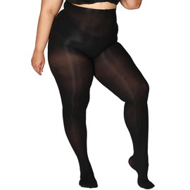 MERYLURE Black Plus Size Tights for Women, High Waist Nylon Fashion Pantyhose, Semi Opaque Soft Stockings, 1X/2X