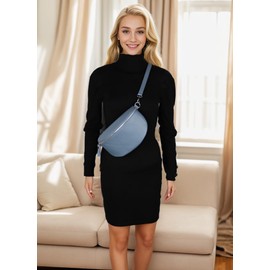 MIRROSI® Women's Bum Bag, Made in Italy, Genuine Leather Shoulder Bag, Chest Bag, Crossbody Bag Made of Genuine Leather, Available in 3 Sizes, Denim Blue (Silver Zipper)