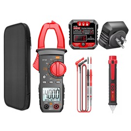 Juego de 4 piezas Multimetro de Gancho +2* Cables De Prueba+Tomas De Corriente+Detector De Voltaje+Bolsa De Almacenamiento Portátil, Multímetro Digital Automático, Medidor de Corriente Voltaje AC/DC