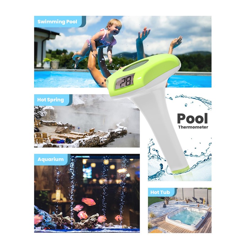 BALDR Pool Thermometer Floating Easy Read, Solar Pool Thermometer with