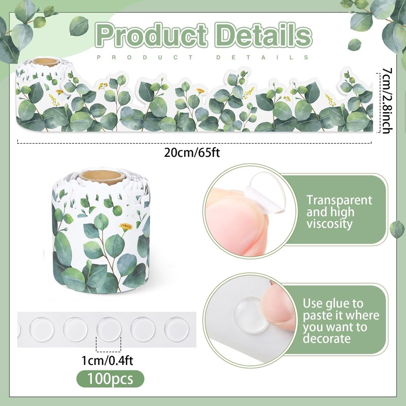 Tenceur Greenery Bulletin Board Border Decoration, 65 ft, Eucalyptus