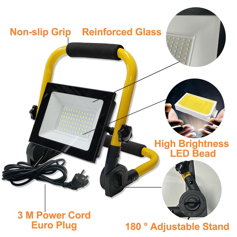 Hopelit Construction Spotlight, LED Construction Spotlight, 50 W, Cool White,
