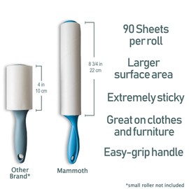 Mammoth Lint Roller-Extra Large Lint Roller, 2 Rollers and 2 Refills, 90 Sheets per Roll, Perfect for Pets (360 Extra Long Sheets Total)