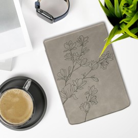 kwmobile Cover Compatible with Pocketbook InkPad 4 / Color 3 / Color 2 / Vivlio InkPad 4 / InkPad Color 3 Cover - eReader Case - Magnolias Grey