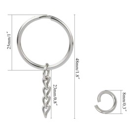 Luabue 100Pcs Keyring Chains, Keyring Rings, Split Metal Key Rings with Chain & Open Jump Rings Bulk Keyring Making Kit Key Ring Hoop for Crafts DIY Jewelry Making 1"/25mm