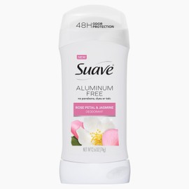 Suave Aluminum Free Deodorant for Women, Rose Petal and Jasmine, 48-Hour Odor Protection, Free of Talc, Parabens & Dyes 2.6 oz