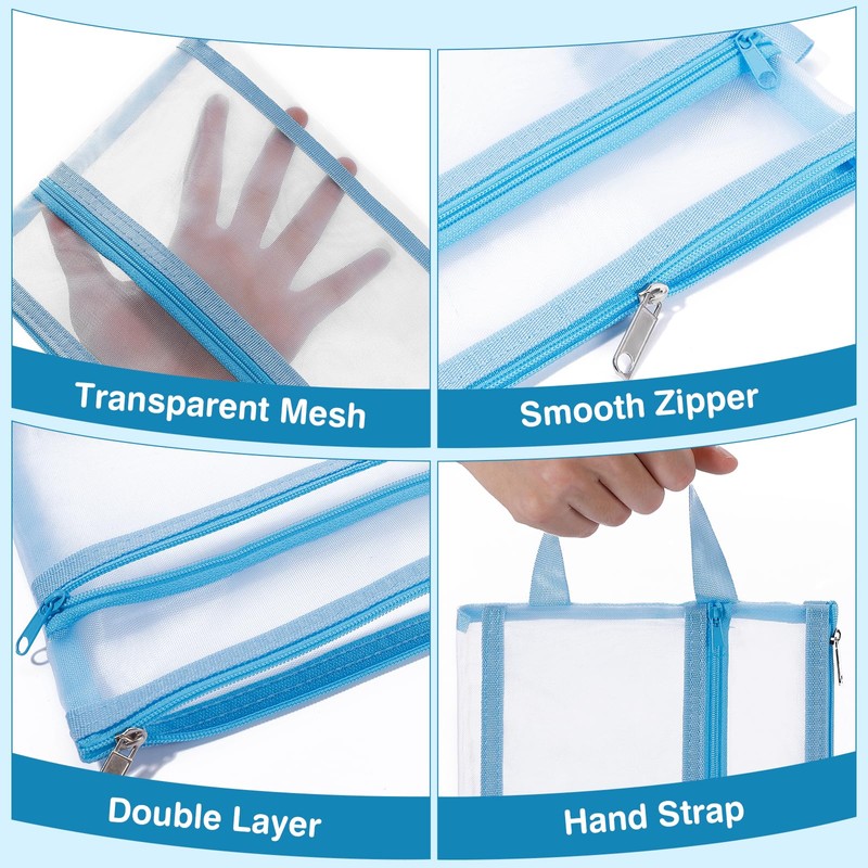 Fassave 6 Pack Mesh Zipper Pouch Bags, Double Layer Nylon