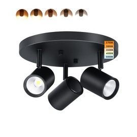 CLOUDY BAY 5CCT 3 Light Directional Ceiling Spotlight,Dimmable LED Track Light Heads,CRI90+,1800Lm for Hallway Kitchen Art,Black