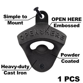 HAIICEN Cast Iron Bottle Cap Opener Wall Mounted Beer Opener Mountable Black for Wooden Post Table Board Craft