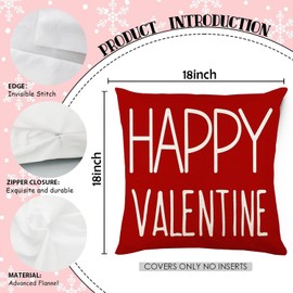Valentine's Day Throw Pillow Covers 18x18 Inch Set of 4, Red Heart Lock Happy Valentine Decorative Farmhouse Holiday Cushion Case for for Home Couch Bed Soft