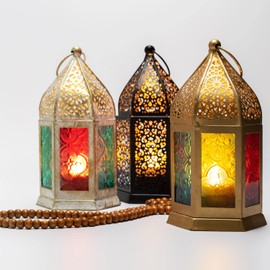 Marrakesh Set of 3 Oriental Teja Lanterns, 16 cm, Lanterns for Outdoor Use as Balcony Decoration or Indoor as Windowsill Decoration