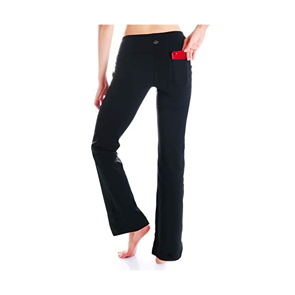 Yogipace,2 Back Pockets,Women's Bootcut Yoga Pants Workout Pants,Petite/Regular/Tall Length, 27", Size L, Black