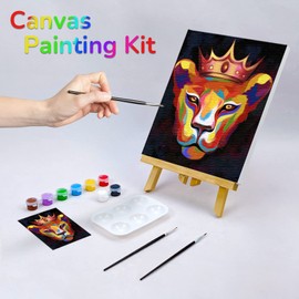 VOCHIC Canvas Painting Kit Pre Drawn Canvas for Painting for Adults Party Kits Paint and Sip Party Supplies 8x10 Canvas to Paint 8 Acrylic Colors,3 Brush,1 Pallet Lioness Paint Art Set