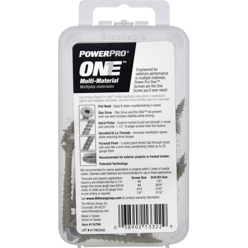 Power Pro Premium One Multi-Material Flat Head Screws, Epoxy Coated