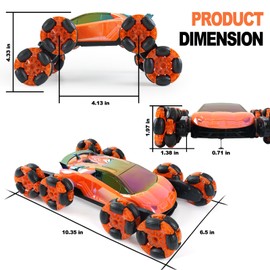 QPOU 8 Wheels RC Stunt Car Toys - Birthday Gifts for 6 7 8 9 10 11 12 Year Old Boys Kids, Gesture Sensing Remote Control Vehicle with 360-Degree Flips, Dual-Sided Off-Road Driving, Lights & Music