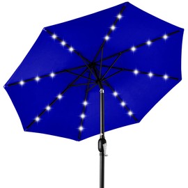 Best Choice Products 10ft Solar Polyester LED Lighted Patio Umbrella w/Tilt Adjustment and UV-Resistant Fabric - Resort Blue