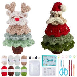 FREEBLOSS 4 Set Weihnachtsbaum Häkelset Weihnachtsmann Häkelset Für Anfänger Und Erwachsene Stricksets Zum Lernen Mit Video Tutorial alle Materialien Enthalten